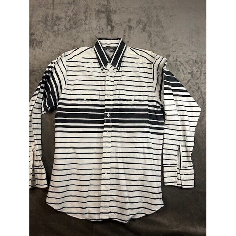 Panhandle Slim Western Shirt Mens Large 16 -16 1/2 Black & White Stripe Vintage